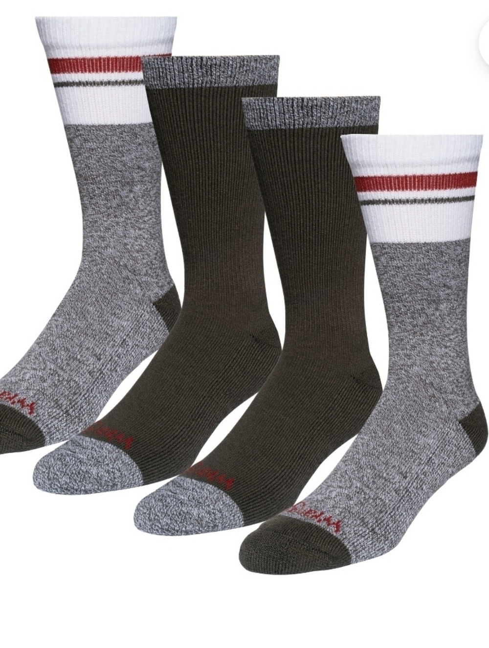 Wrangler Crew Athletic Socks - White, Gray & Red (4-Pack)    12